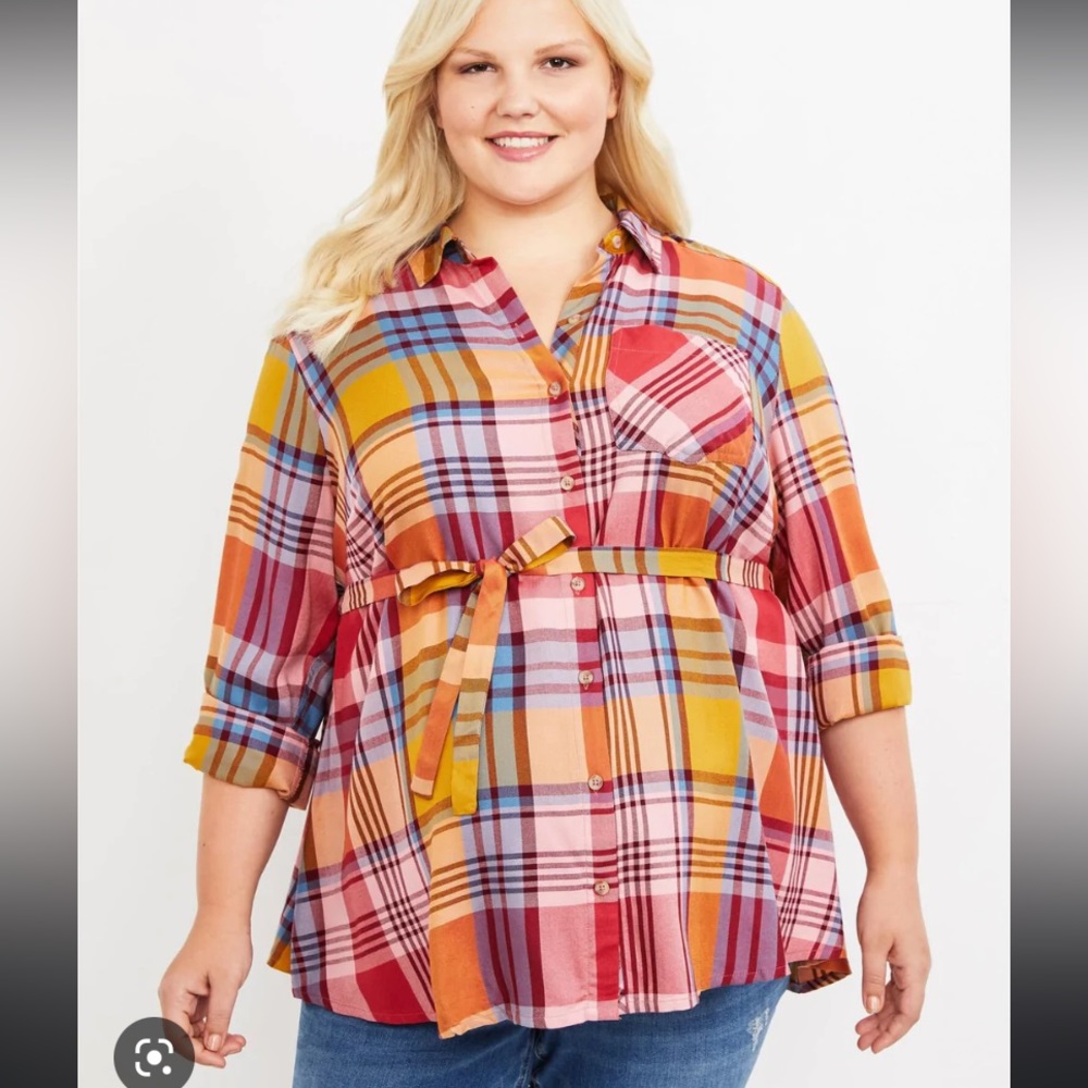 Motherhood Maternity pink plaid button down